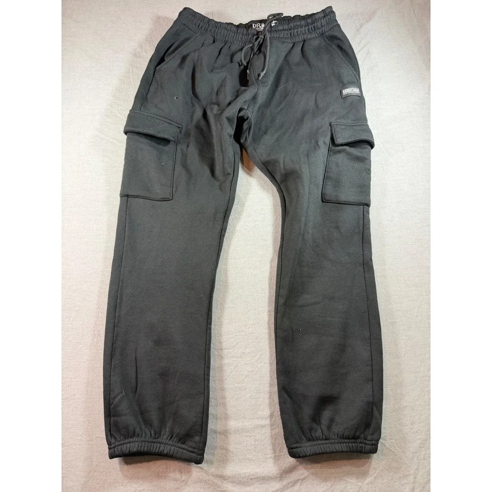 DRJ Essentials Cargo Sweatpants Mens XL Black Fair Hole Streetwear Joggers